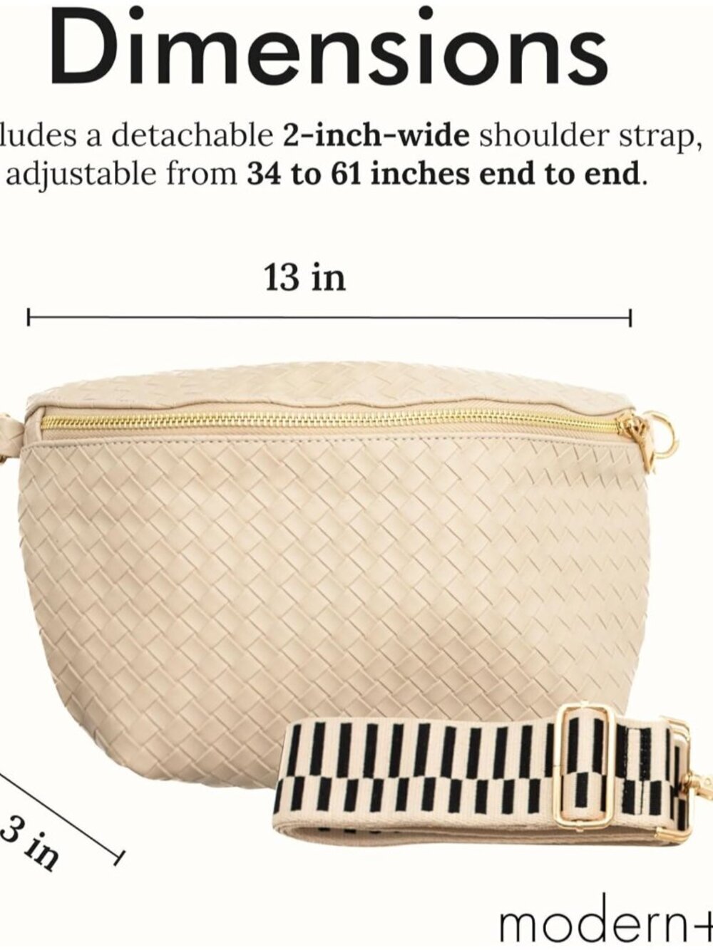 Women's Cream Rory Oversized Crisscross Vegan Leather Crossbody Bag - Picture 5 of 6